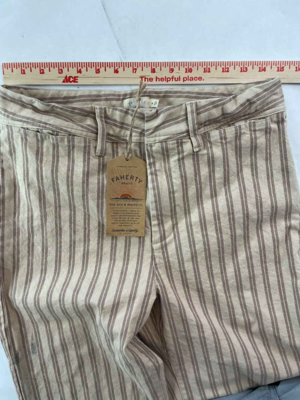 Faherty Twill Tide Slim Straight Pants Ebb-Pebble Shore Stripe Cotton Wmns Sz 29 - Picture 13 of 15